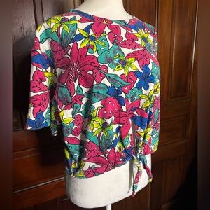 Vintage Disney Fashions Floral Crop Top Size Large Hawaiian Vacation Tropical